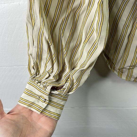 LEVI'S Tan Yellow Vertical Striped Button Up 3/4 Sleeve Blouse Top Shirt Size S - Picture 5 of 12